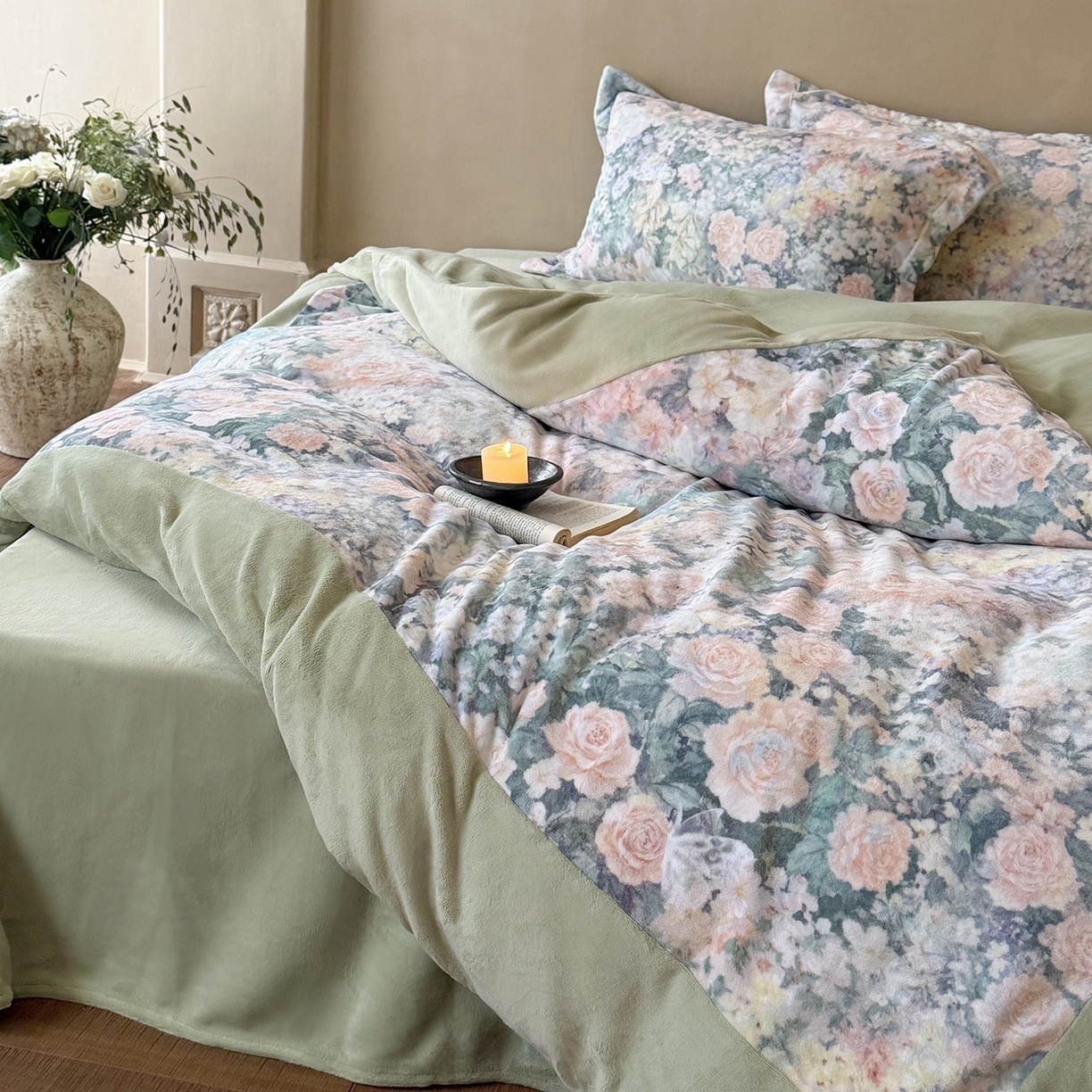 91家纺网 家纺一手货源 找家纺 三味舒屋 2025新款绒卉奢暖印花牛奶绒海德花园系列四件套 (控价券后不低于318/338) 海瑟薇