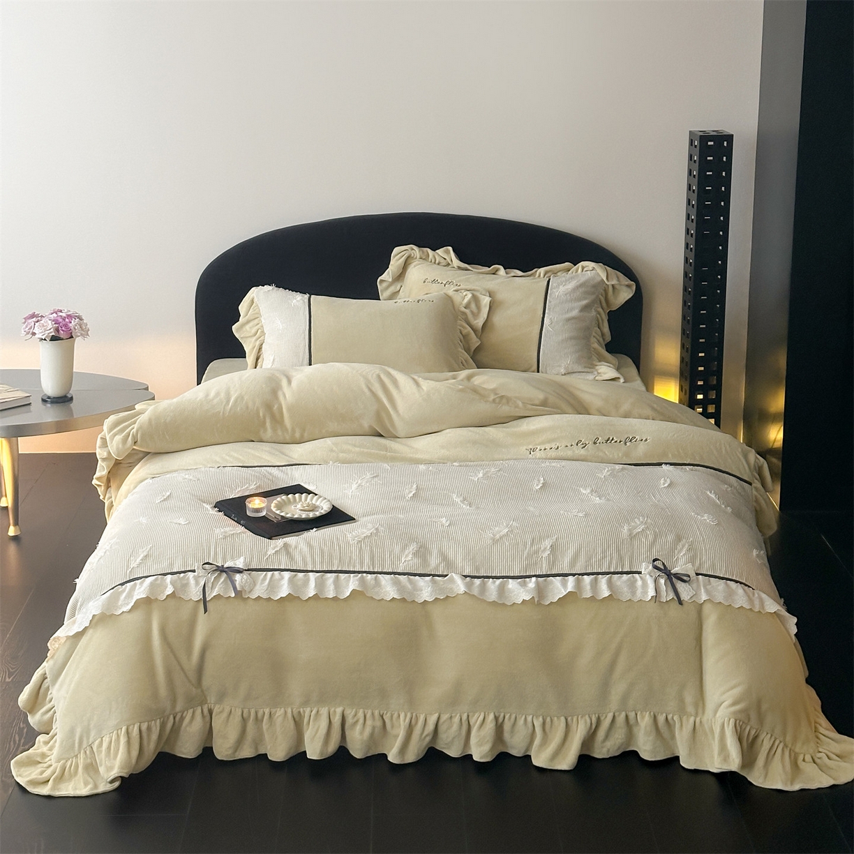 名品优仓 2025新款240克奶肤绒刺绣四件套-丽莎 丽莎-姜黄