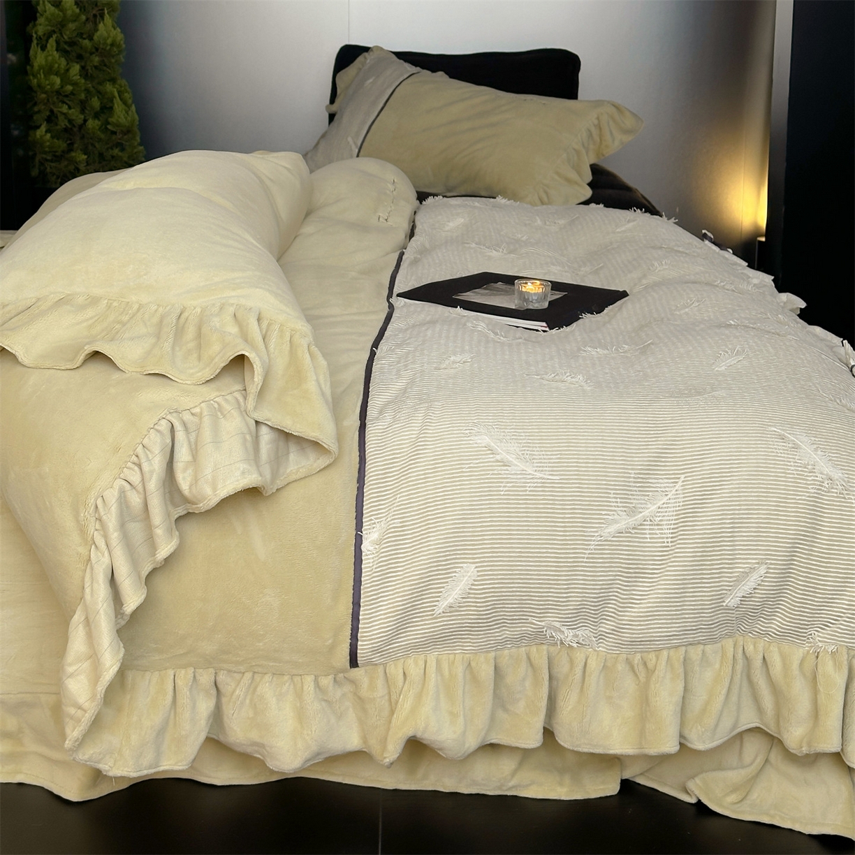 91家纺网 家纺一手货源 找家纺 名品优仓 2025新款240克奶肤绒刺绣四件套-丽莎 丽莎-姜黄