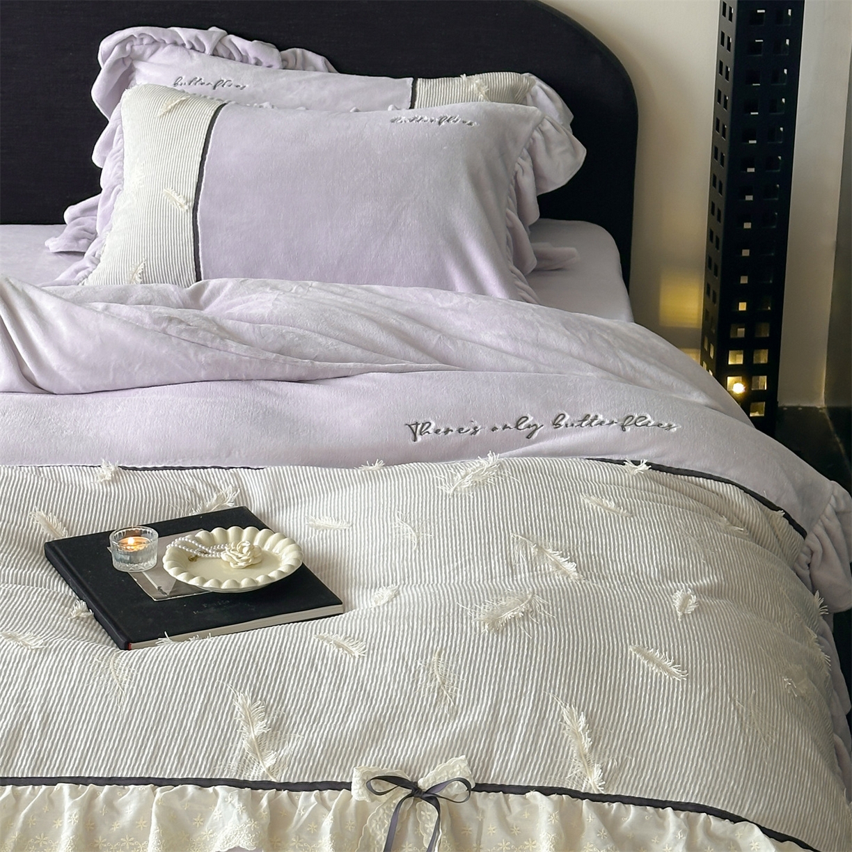 91家纺网 家纺一手货源 找家纺 名品优仓 2025新款240克奶肤绒刺绣四件套-丽莎 丽莎-沐粉