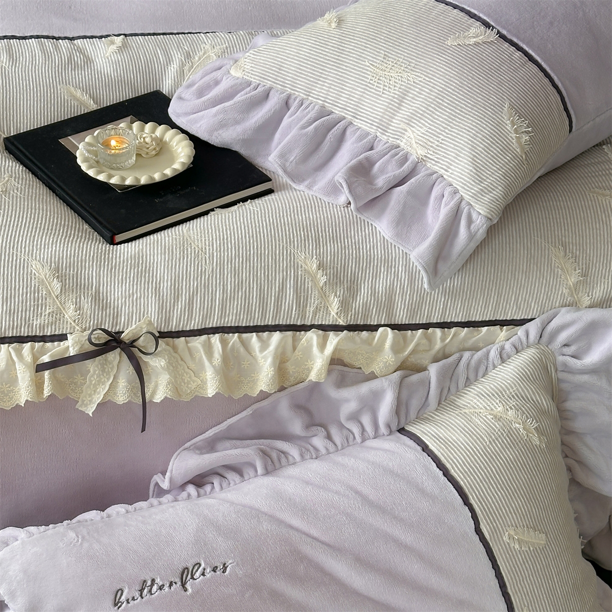 91家纺网 家纺一手货源 找家纺 名品优仓 2025新款240克奶肤绒刺绣四件套-丽莎 丽莎-沐粉