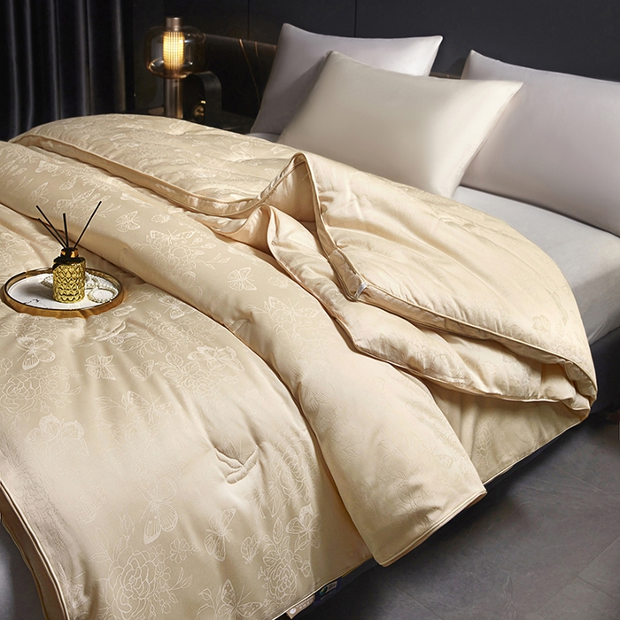 91家纺网 家纺一手货源 找家纺 欧夏家纺 2025新款全棉被子大提花冬被春秋被羊绒蛋白大豆被二合一子母被 香槟色