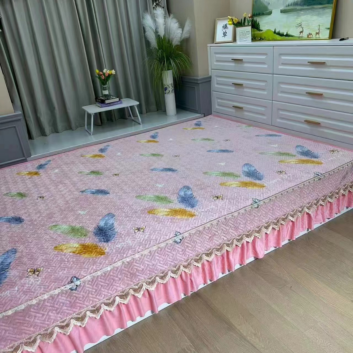 91家纺网 家纺一手货源 找家纺 （总）铭源榻榻米炕盖 新款牛奶绒防滑榻榻米炕盖