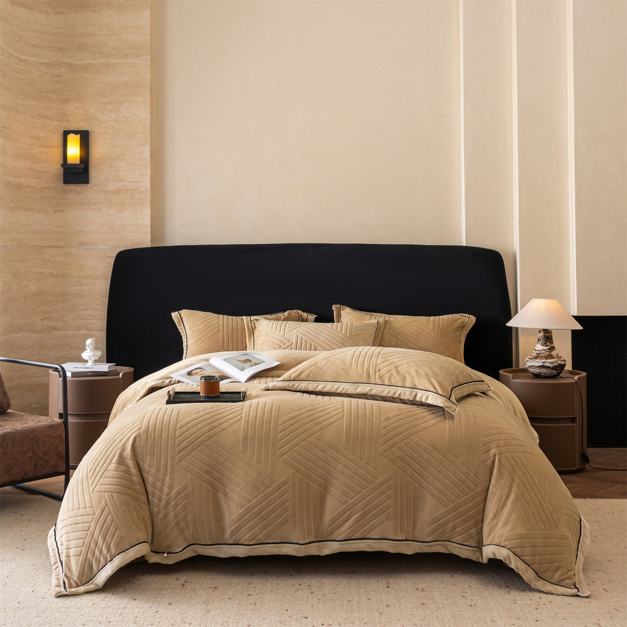 91家纺网 家纺一手货源 找家纺 （总）满座家居 2025新款高克重牛奶绒雕花四件套-罗马假日