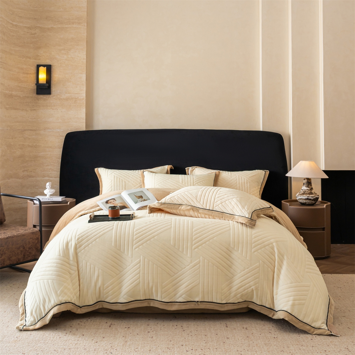 91家纺网 家纺一手货源 找家纺 （总）满座家居 2025新款高克重牛奶绒雕花四件套-罗马假日