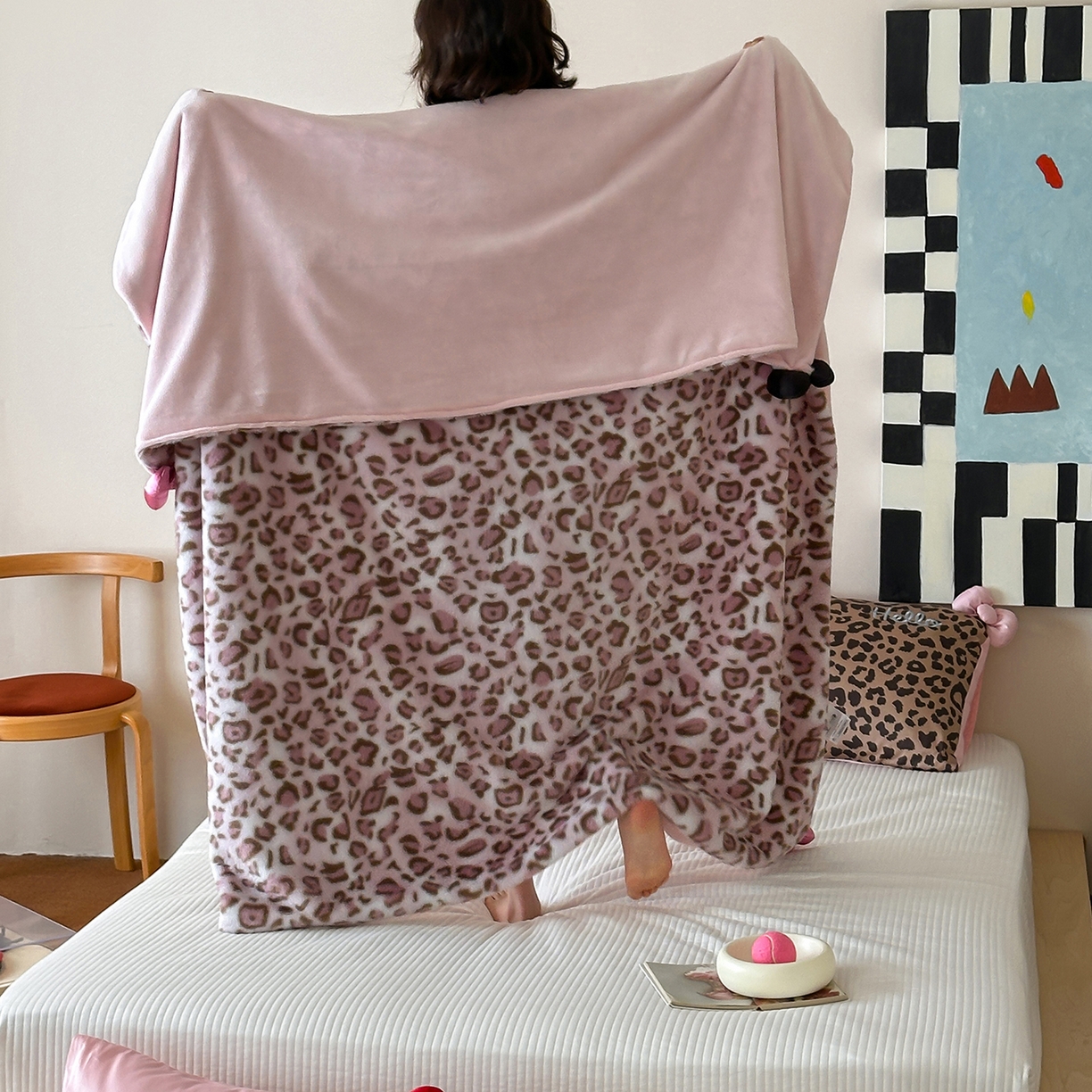 （总）桔子家纺 2025新款兔兔绒牛奶绒豹纹系列卡通绣花毯子