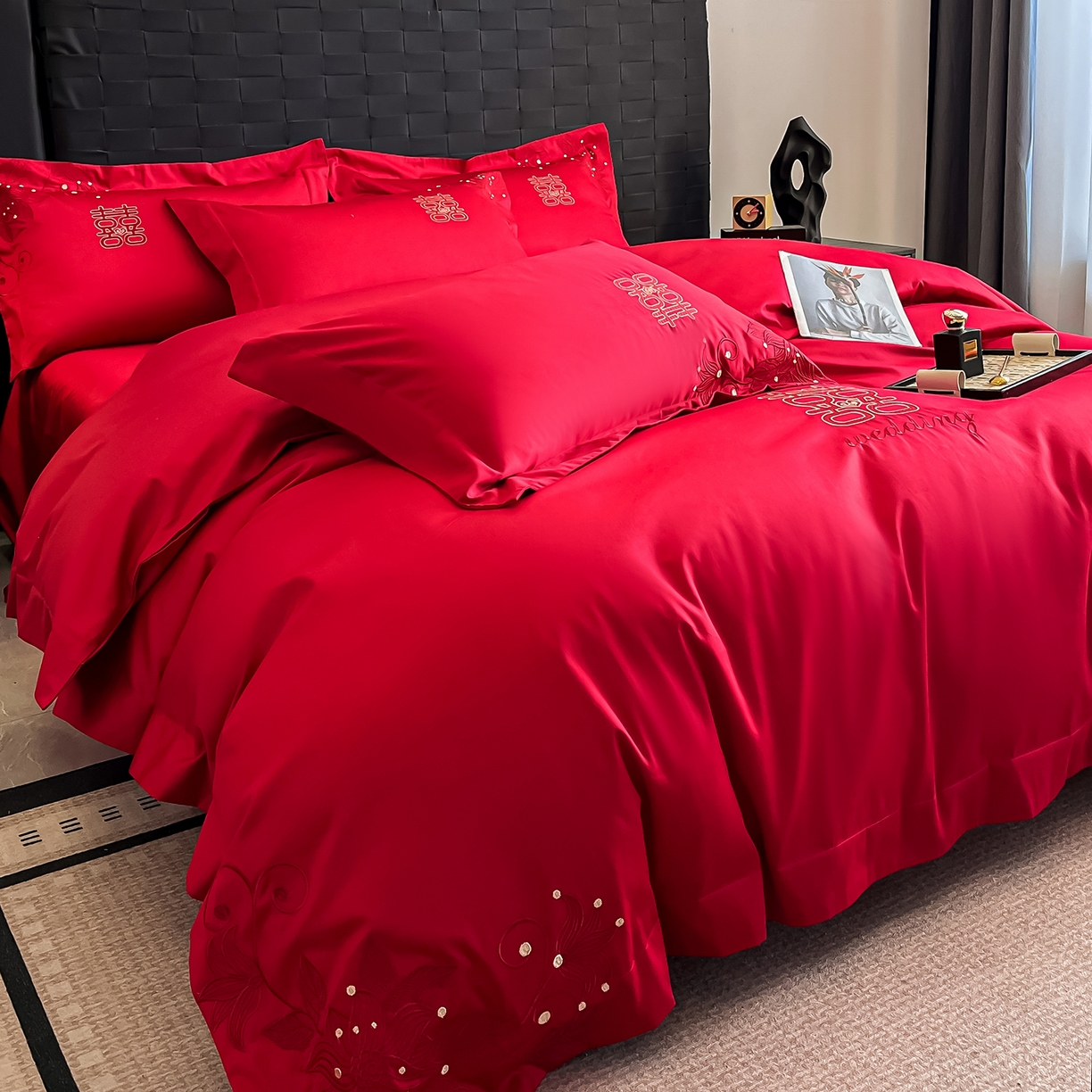 91家纺网 家纺一手货源 找家纺 （总）置顶家纺 2025新款亲肤刺绣婚庆四件套