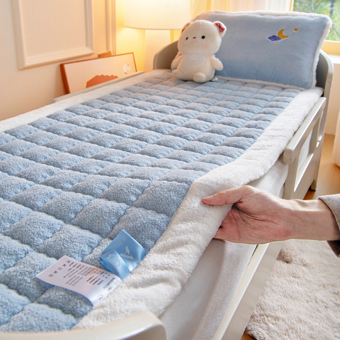 胜权家纺 2025新款A类艾尼绒手包边夹棉软床垫 艾尼绒蓝