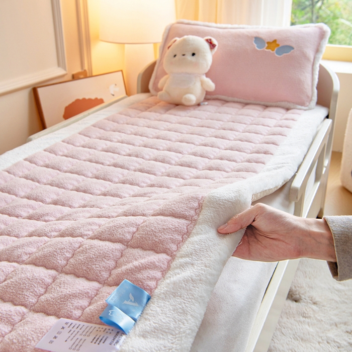 胜权家纺 2025新款A类艾尼绒手包边夹棉软床垫 艾尼绒粉