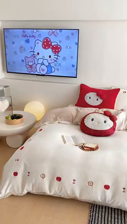 91家纺网 家纺一手货源 找家纺 （总）佳汐蓝家纺 2025新款230g牛奶绒毛条刺绣四件套-苹果猫(控价：卷后不低于298元)