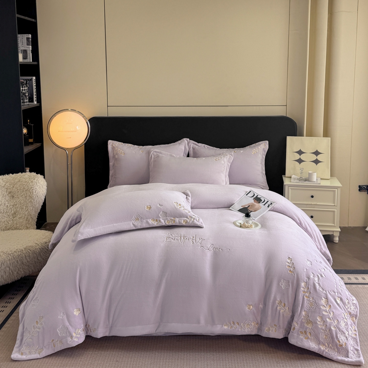 91家纺网 家纺一手货源 找家纺 （总）博纳家纺 2025新款加厚牛奶绒绣花宽边四件套-洛可可(控价劵后228 严格按控价来）