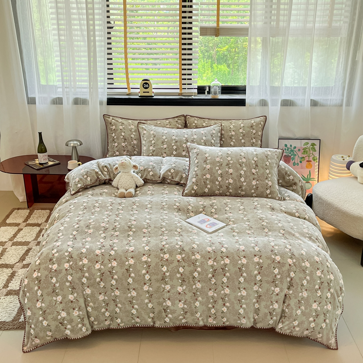 91家纺网 家纺一手货源 找家纺 如一 2025新款A类高克重牛奶绒印花三角针工艺四件套 香榭