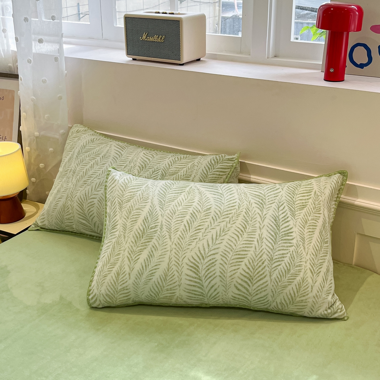 91家纺网 家纺一手货源 找家纺 如一 2025新款A类高克重牛奶绒印花三角针工艺四件套 流年绿