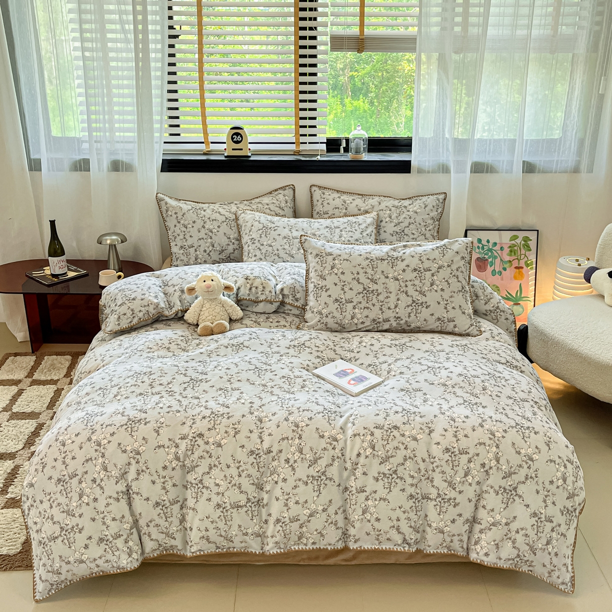 91家纺网 家纺一手货源 找家纺 如一 2025新款A类高克重牛奶绒印花三角针工艺四件套 暗香