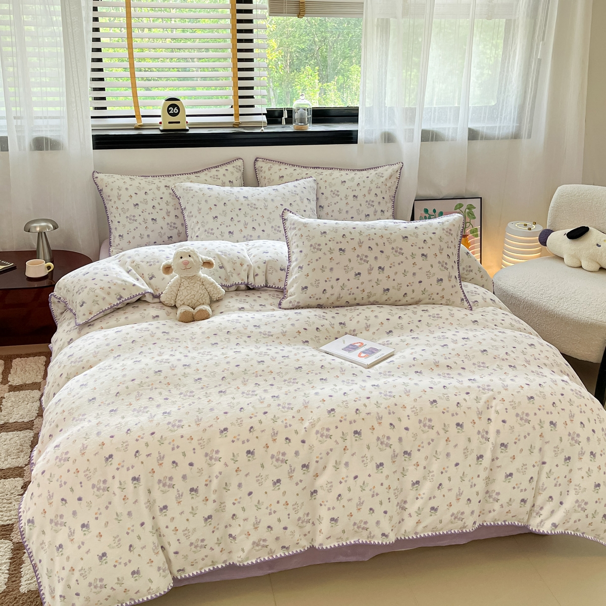 91家纺网 家纺一手货源 找家纺 如一 2025新款A类高克重牛奶绒印花三角针工艺四件套 芽青