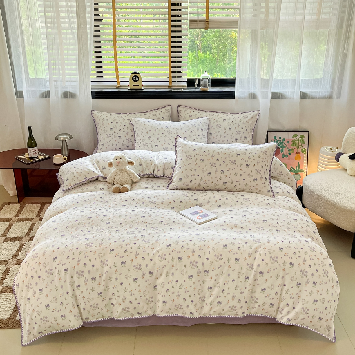 91家纺网 家纺一手货源 找家纺 如一 2025新款A类高克重牛奶绒印花三角针工艺四件套 芽青