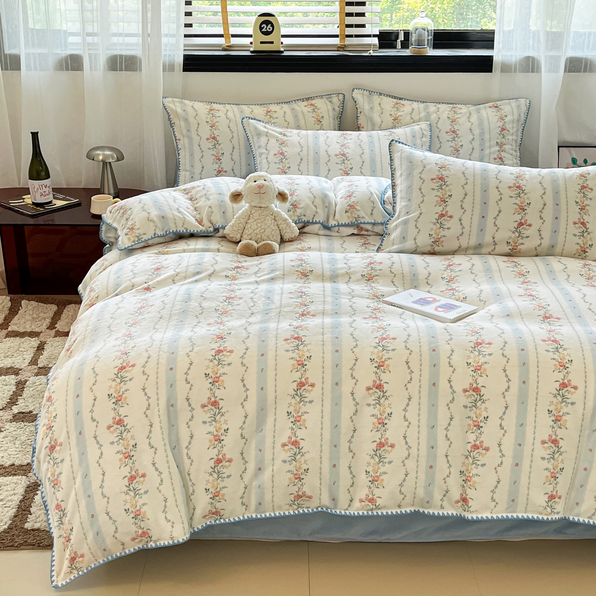 91家纺网 家纺一手货源 找家纺 如一 2025新款A类高克重牛奶绒印花三角针工艺四件套 安梦