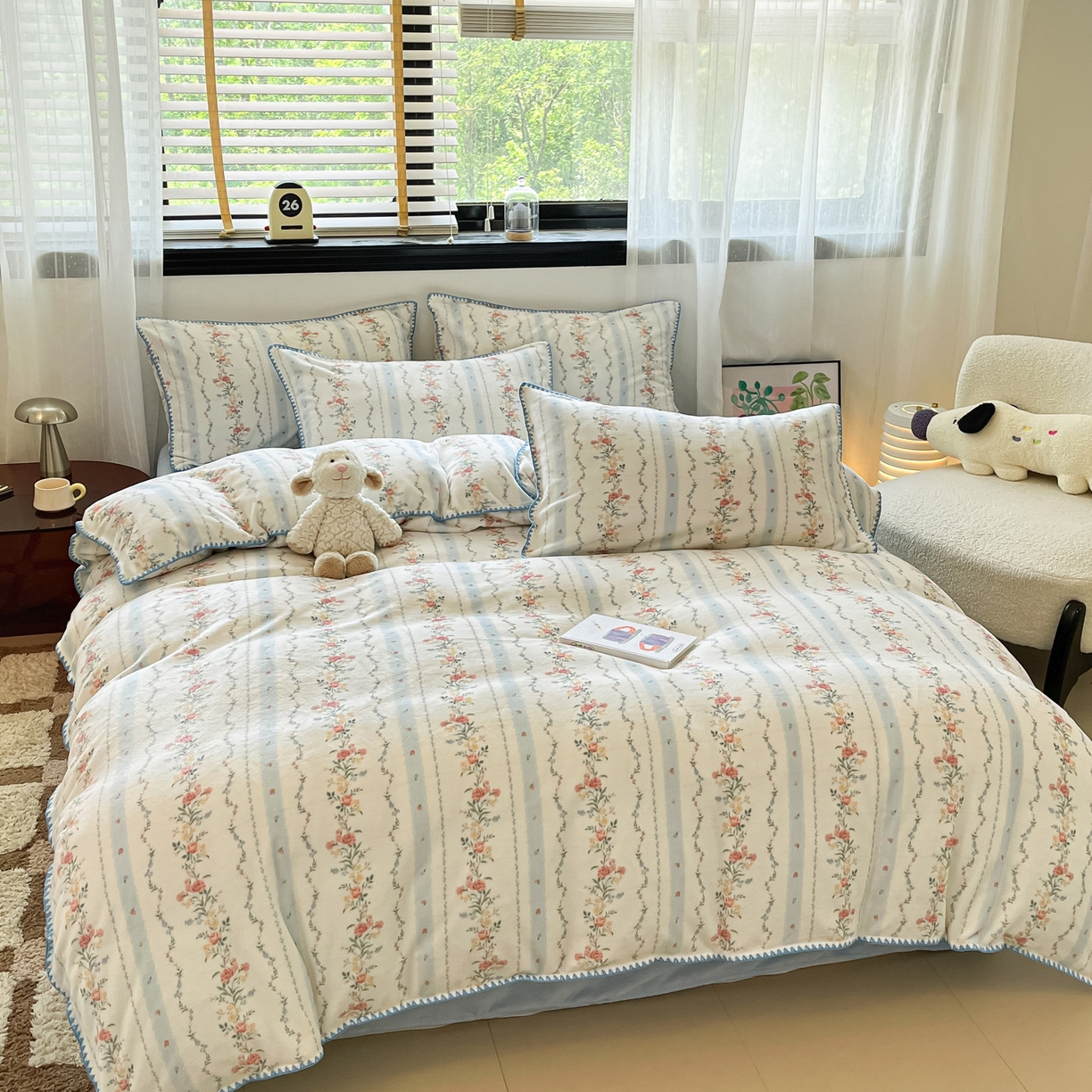 91家纺网 家纺一手货源 找家纺 如一 2025新款A类高克重牛奶绒印花三角针工艺四件套 安梦