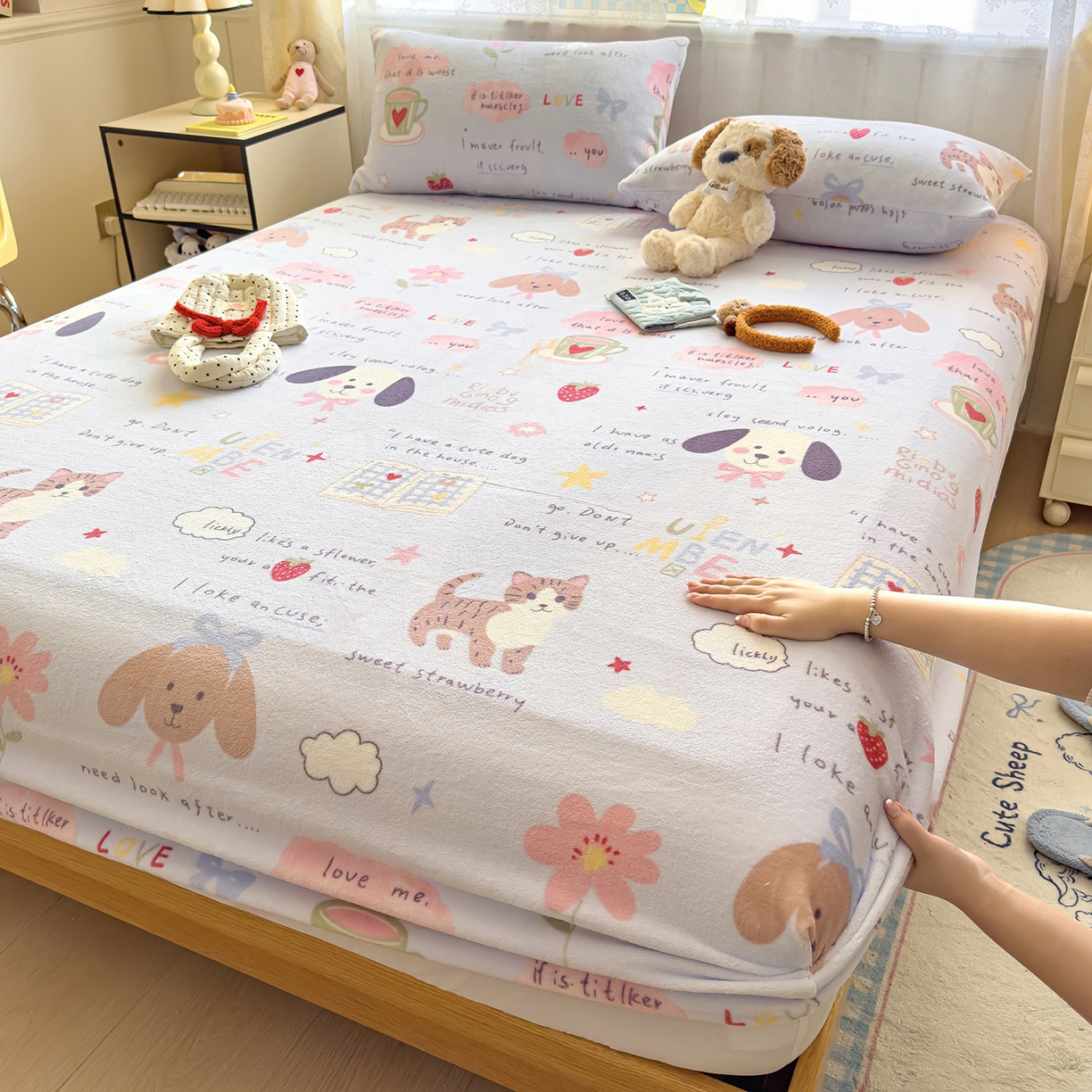 91家纺网 家纺一手货源 找家纺 灿哈家纺 2025新款牛奶绒印花床笠单品床笠床笠单件床笠三件套 小乖乖