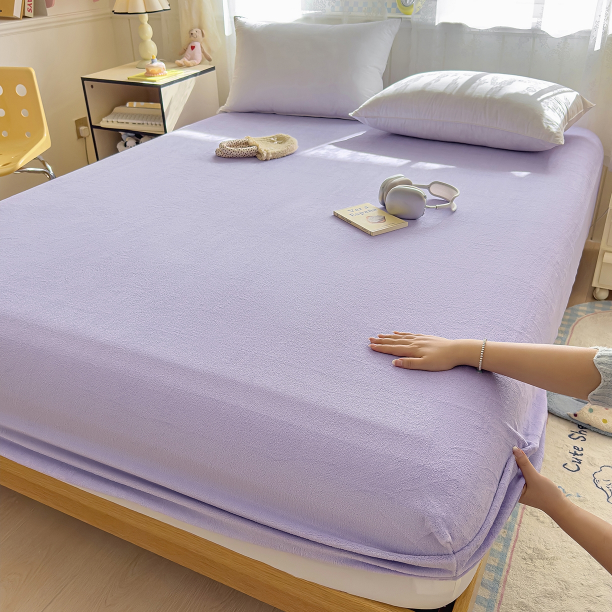 91家纺网 家纺一手货源 找家纺 灿哈家纺 2025新款牛奶绒印花床笠单品床笠床笠单件床笠三件套 高贵紫