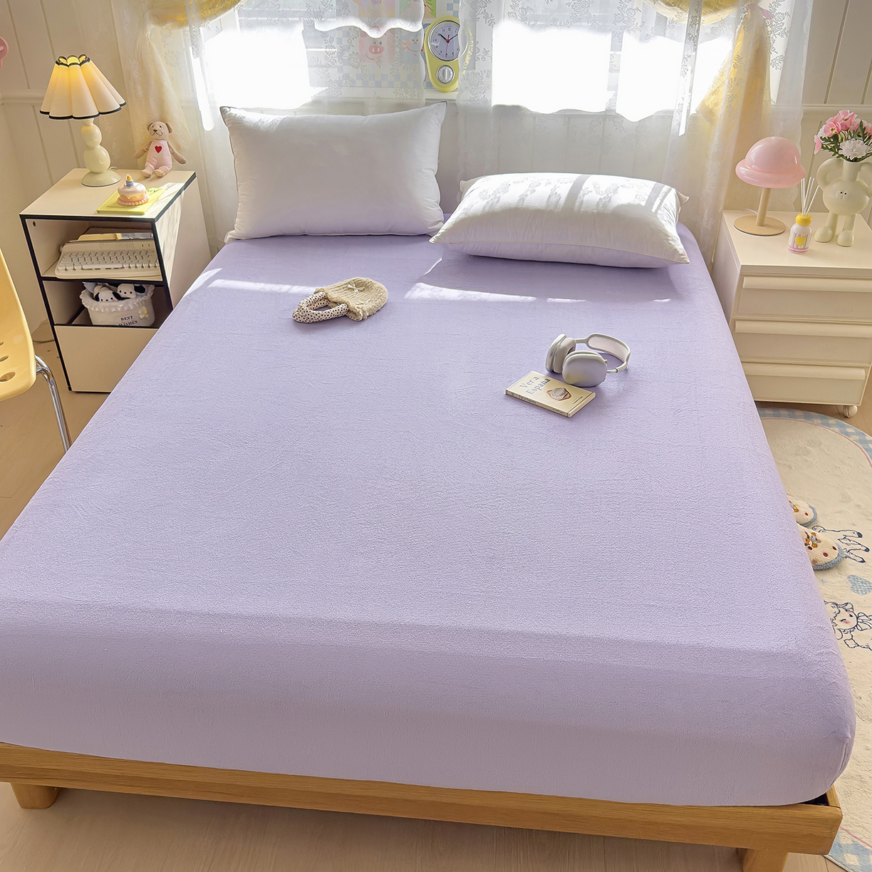 91家纺网 家纺一手货源 找家纺 灿哈家纺 2025新款牛奶绒印花床笠单品床笠床笠单件床笠三件套 高贵紫