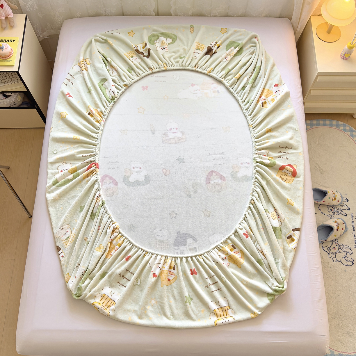 91家纺网 家纺一手货源 找家纺 灿哈家纺 2025新款牛奶绒印花床笠单品床笠床笠单件床笠三件套 仔仔乐园