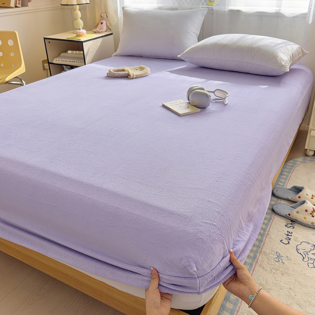 91家纺网 家纺一手货源 找家纺 灿哈家纺 2025新款牛奶绒印花床笠单品床笠床笠单件床笠三件套 高贵紫