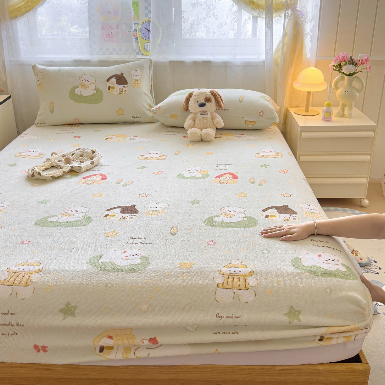 91家纺网 家纺一手货源 找家纺 灿哈家纺 2025新款牛奶绒印花床笠单品床笠床笠单件床笠三件套 仔仔乐园