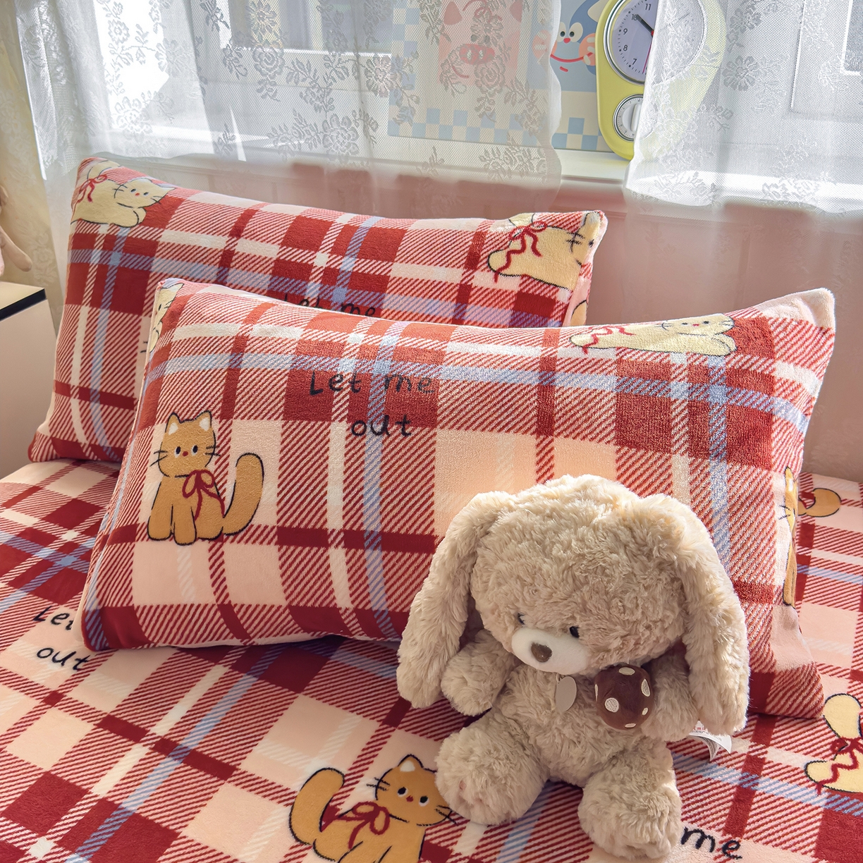 91家纺网 家纺一手货源 找家纺 灿哈家纺 2025新款牛奶绒印花床笠单品床笠床笠单件床笠三件套 可爱猫咪