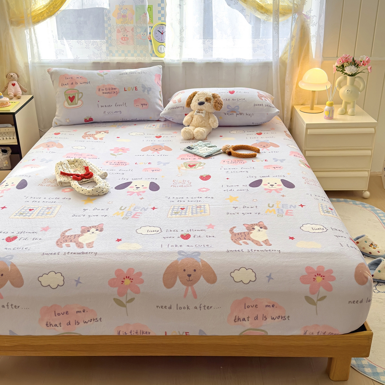 91家纺网 家纺一手货源 找家纺 灿哈家纺 2025新款牛奶绒印花床笠单品床笠床笠单件床笠三件套 小乖乖