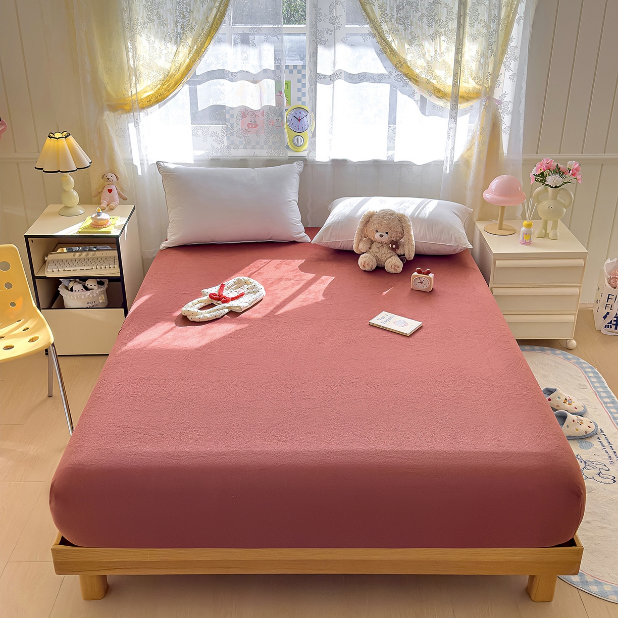 91家纺网 家纺一手货源 找家纺 灿哈家纺 2025新款牛奶绒印花床笠单品床笠床笠单件床笠三件套 酒红