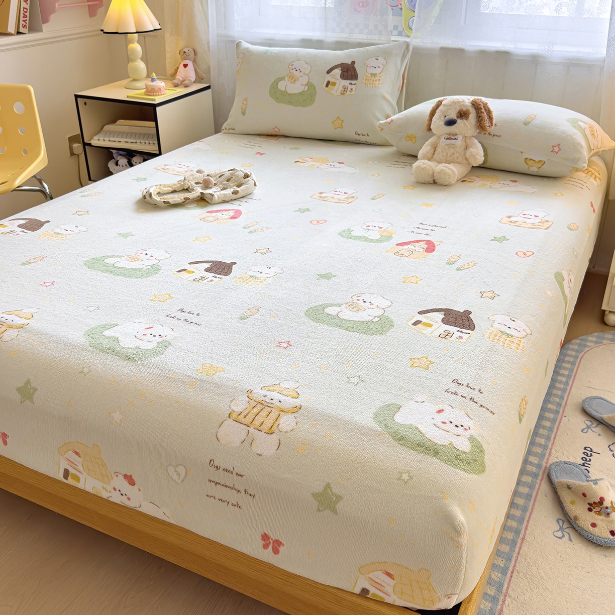 91家纺网 家纺一手货源 找家纺 灿哈家纺 2025新款牛奶绒印花床笠单品床笠床笠单件床笠三件套 仔仔乐园