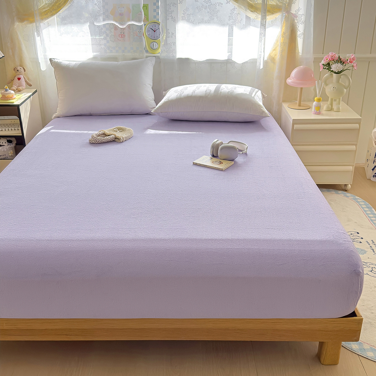 91家纺网 家纺一手货源 找家纺 灿哈家纺 2025新款牛奶绒印花床笠单品床笠床笠单件床笠三件套 高贵紫