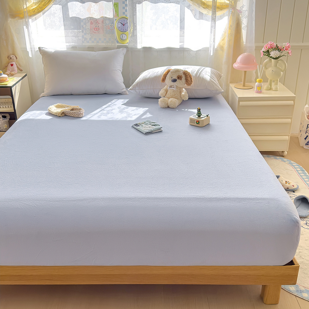 91家纺网 家纺一手货源 找家纺 灿哈家纺 2025新款牛奶绒印花床笠单品床笠床笠单件床笠三件套 海水蓝