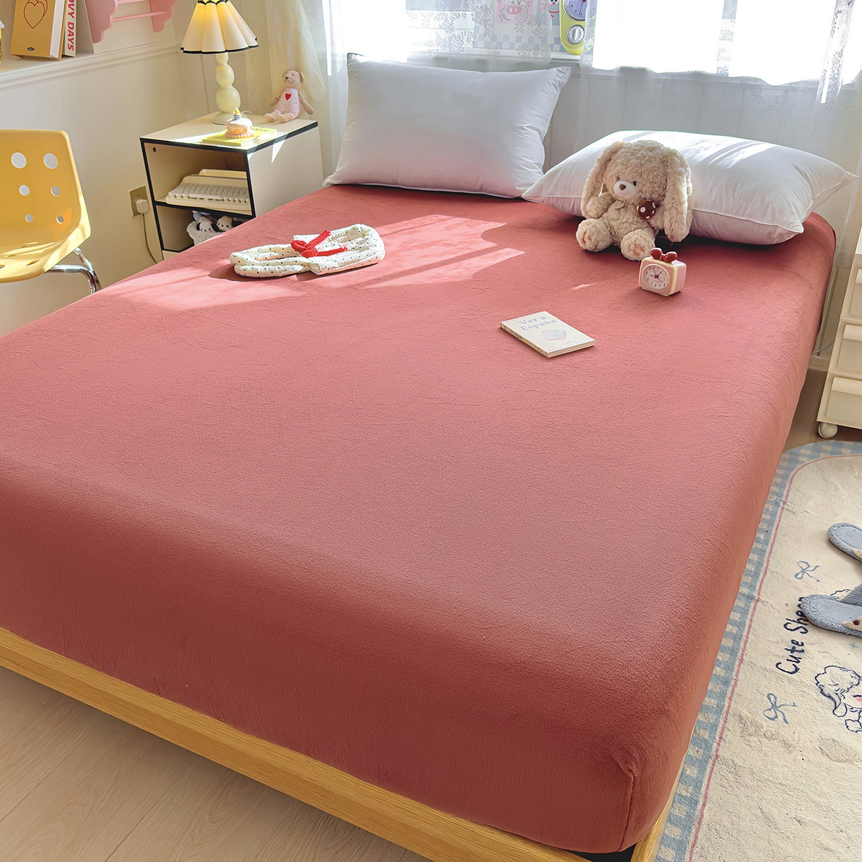 91家纺网 家纺一手货源 找家纺 灿哈家纺 2025新款牛奶绒印花床笠单品床笠床笠单件床笠三件套 酒红