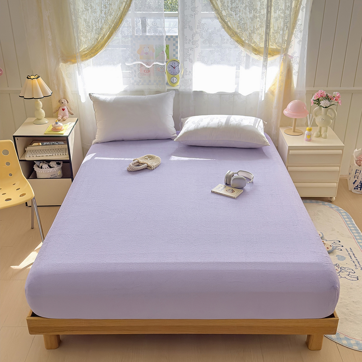 91家纺网 家纺一手货源 找家纺 灿哈家纺 2025新款牛奶绒印花床笠单品床笠床笠单件床笠三件套 高贵紫