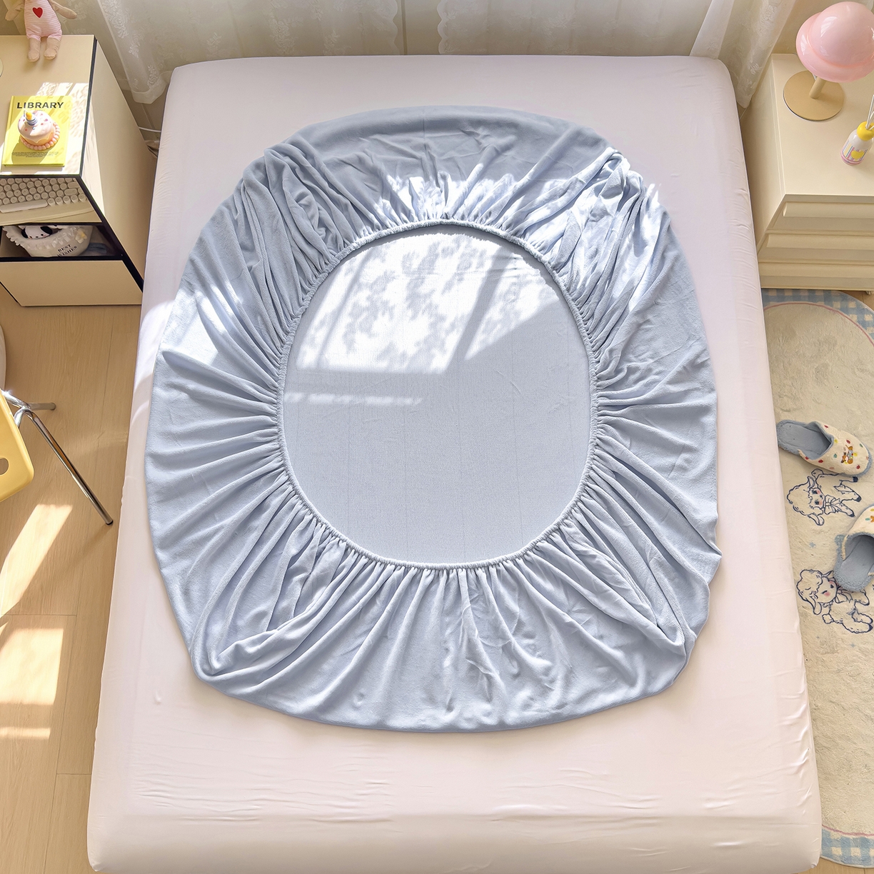 91家纺网 家纺一手货源 找家纺 灿哈家纺 2025新款牛奶绒印花床笠单品床笠床笠单件床笠三件套 海水蓝