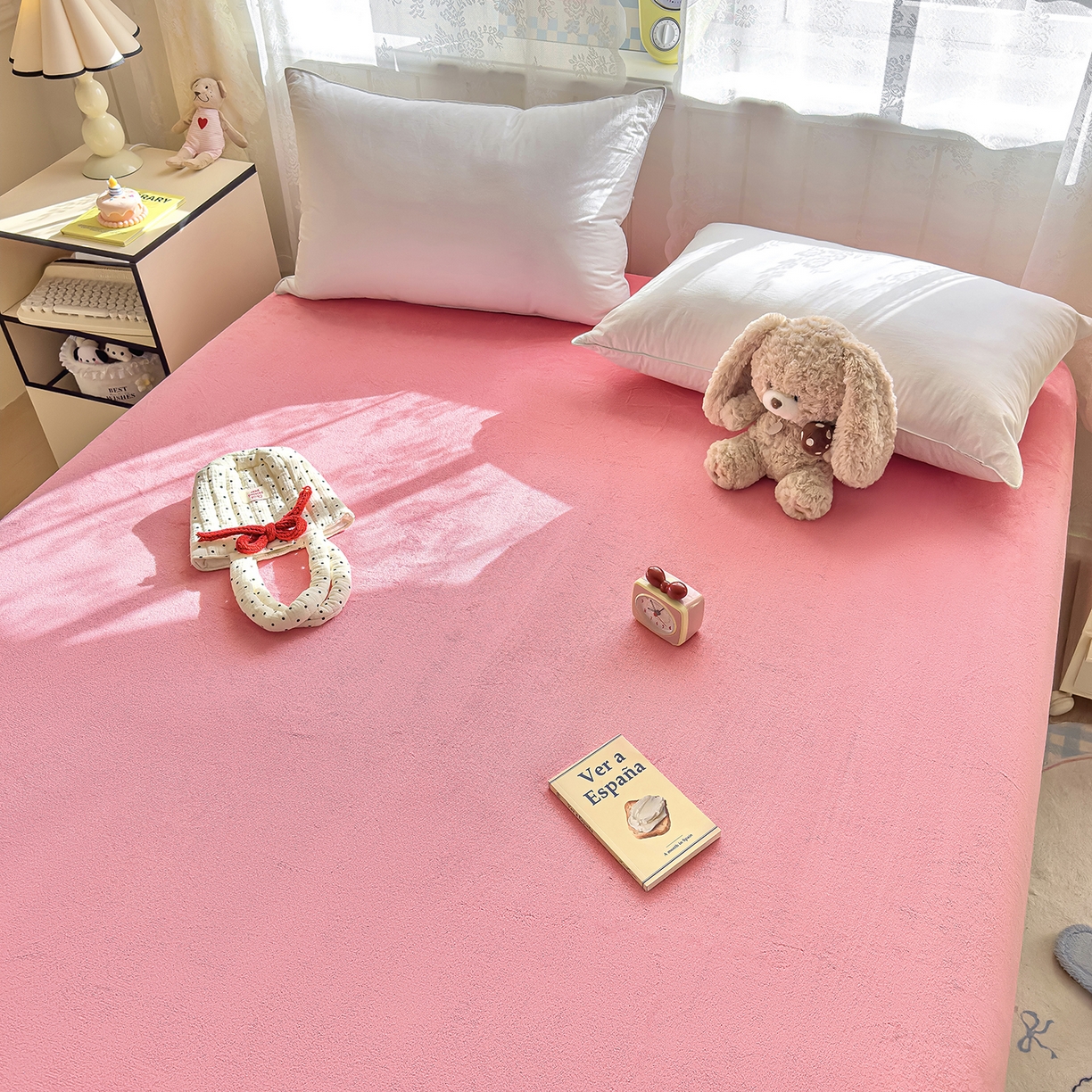 91家纺网 家纺一手货源 找家纺 灿哈家纺 2025新款牛奶绒印花床笠单品床笠床笠单件床笠三件套 深粉