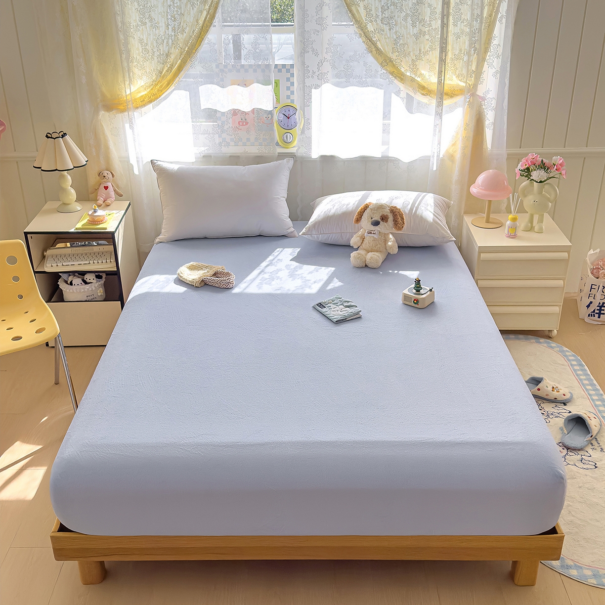 91家纺网 家纺一手货源 找家纺 灿哈家纺 2025新款牛奶绒印花床笠单品床笠床笠单件床笠三件套 海水蓝