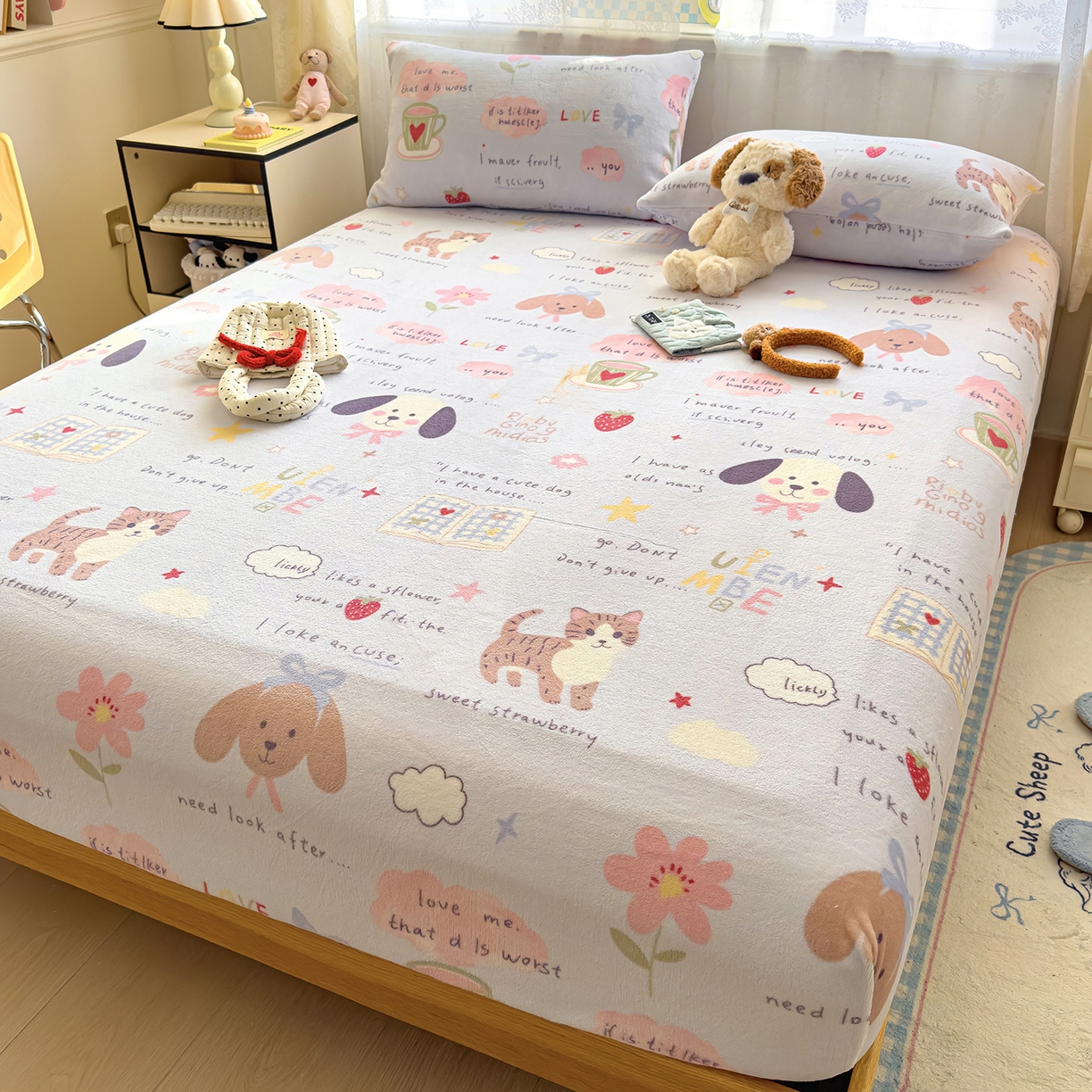 91家纺网 家纺一手货源 找家纺 灿哈家纺 2025新款牛奶绒印花床笠单品床笠床笠单件床笠三件套 小乖乖