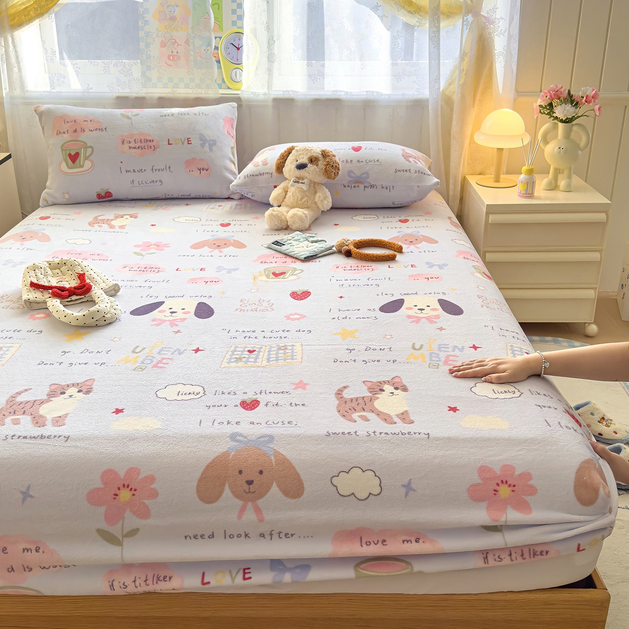 91家纺网 家纺一手货源 找家纺 灿哈家纺 2025新款牛奶绒印花床笠单品床笠床笠单件床笠三件套 小乖乖