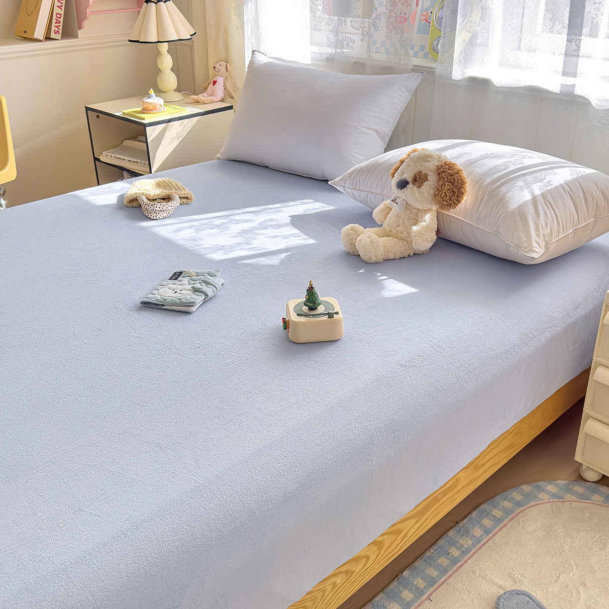 91家纺网 家纺一手货源 找家纺 灿哈家纺 2025新款牛奶绒印花床笠单品床笠床笠单件床笠三件套 海水蓝