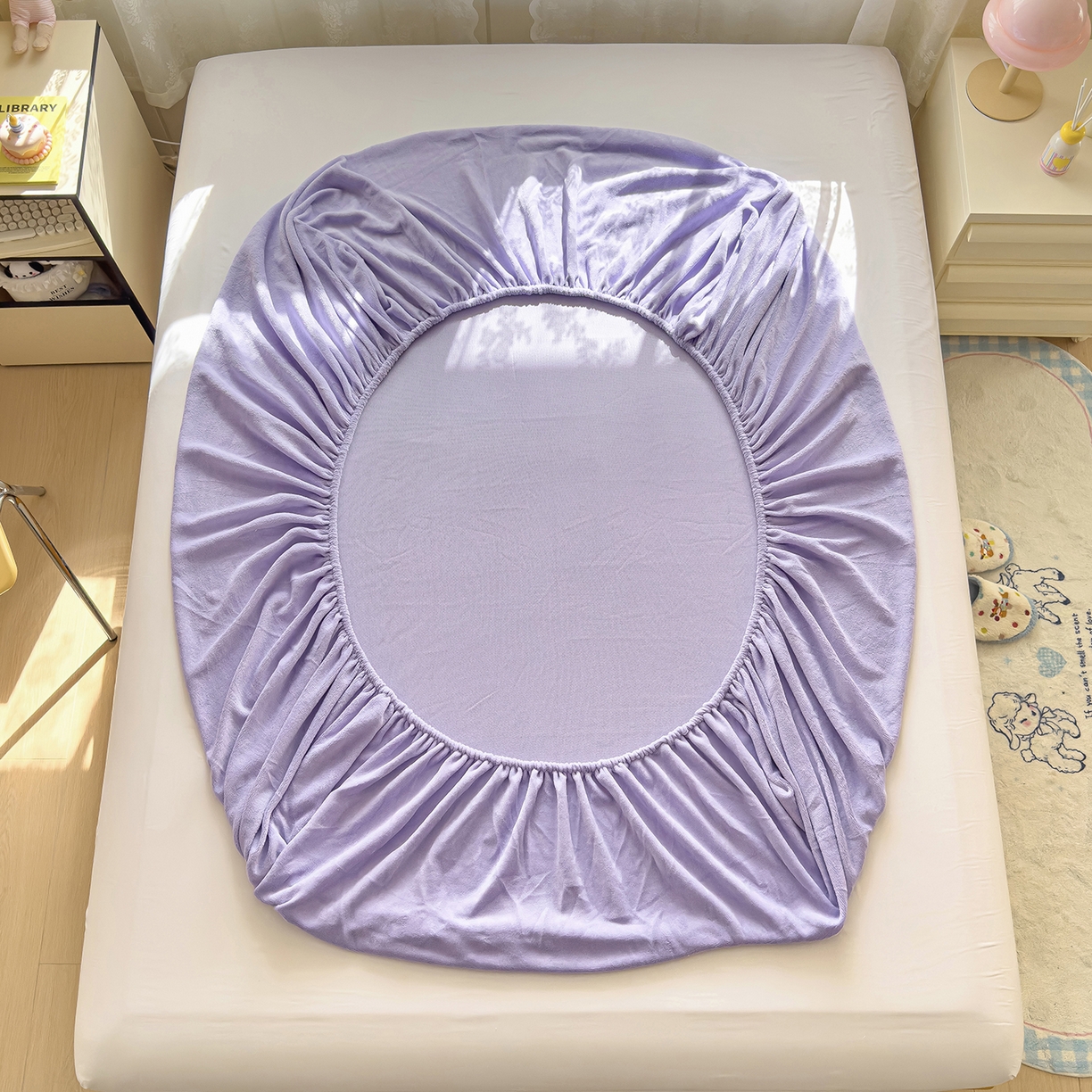 91家纺网 家纺一手货源 找家纺 灿哈家纺 2025新款牛奶绒印花床笠单品床笠床笠单件床笠三件套 高贵紫