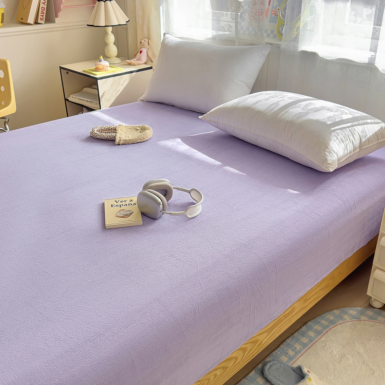 91家纺网 家纺一手货源 找家纺 灿哈家纺 2025新款牛奶绒印花床笠单品床笠床笠单件床笠三件套 高贵紫