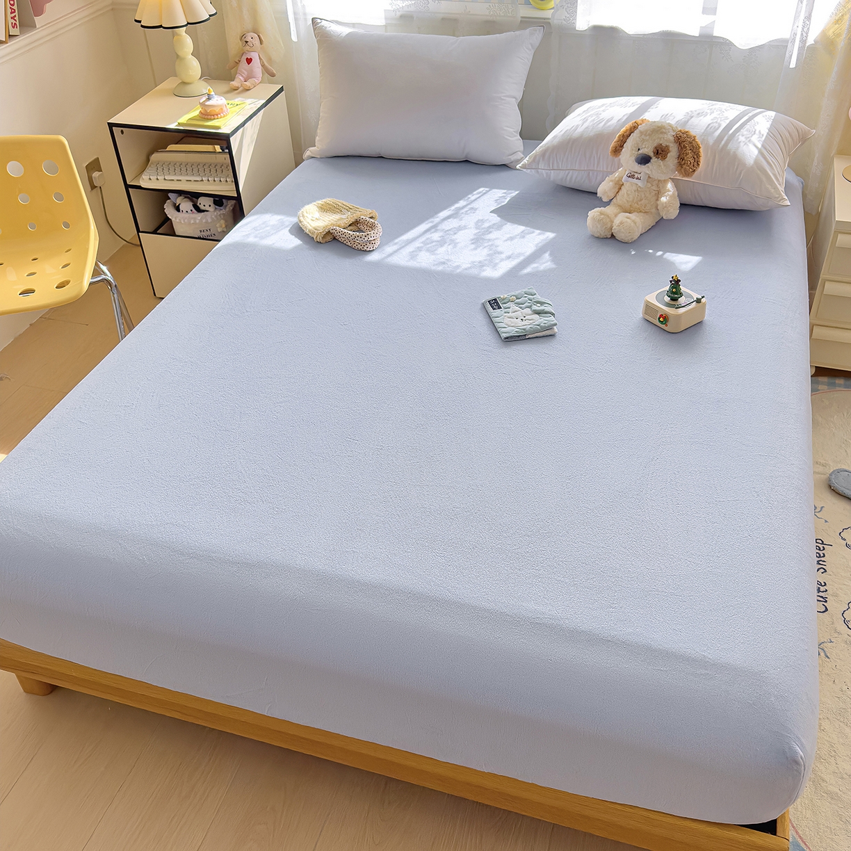 91家纺网 家纺一手货源 找家纺 灿哈家纺 2025新款牛奶绒印花床笠单品床笠床笠单件床笠三件套 海水蓝