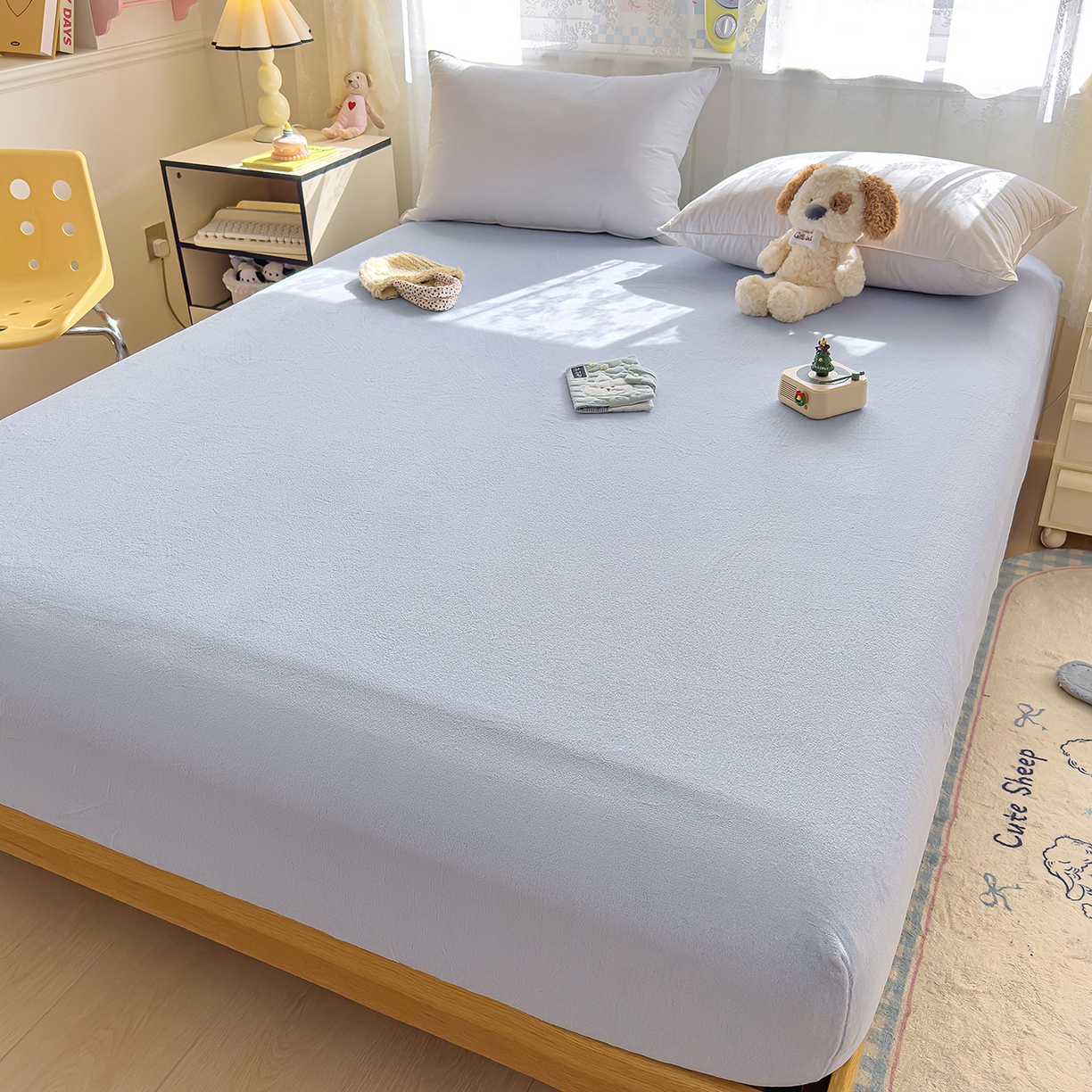 91家纺网 家纺一手货源 找家纺 灿哈家纺 2025新款牛奶绒印花床笠单品床笠床笠单件床笠三件套 海水蓝