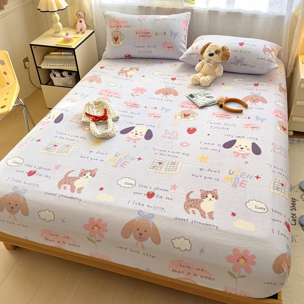 91家纺网 家纺一手货源 找家纺 灿哈家纺 2025新款牛奶绒印花床笠单品床笠床笠单件床笠三件套 小乖乖