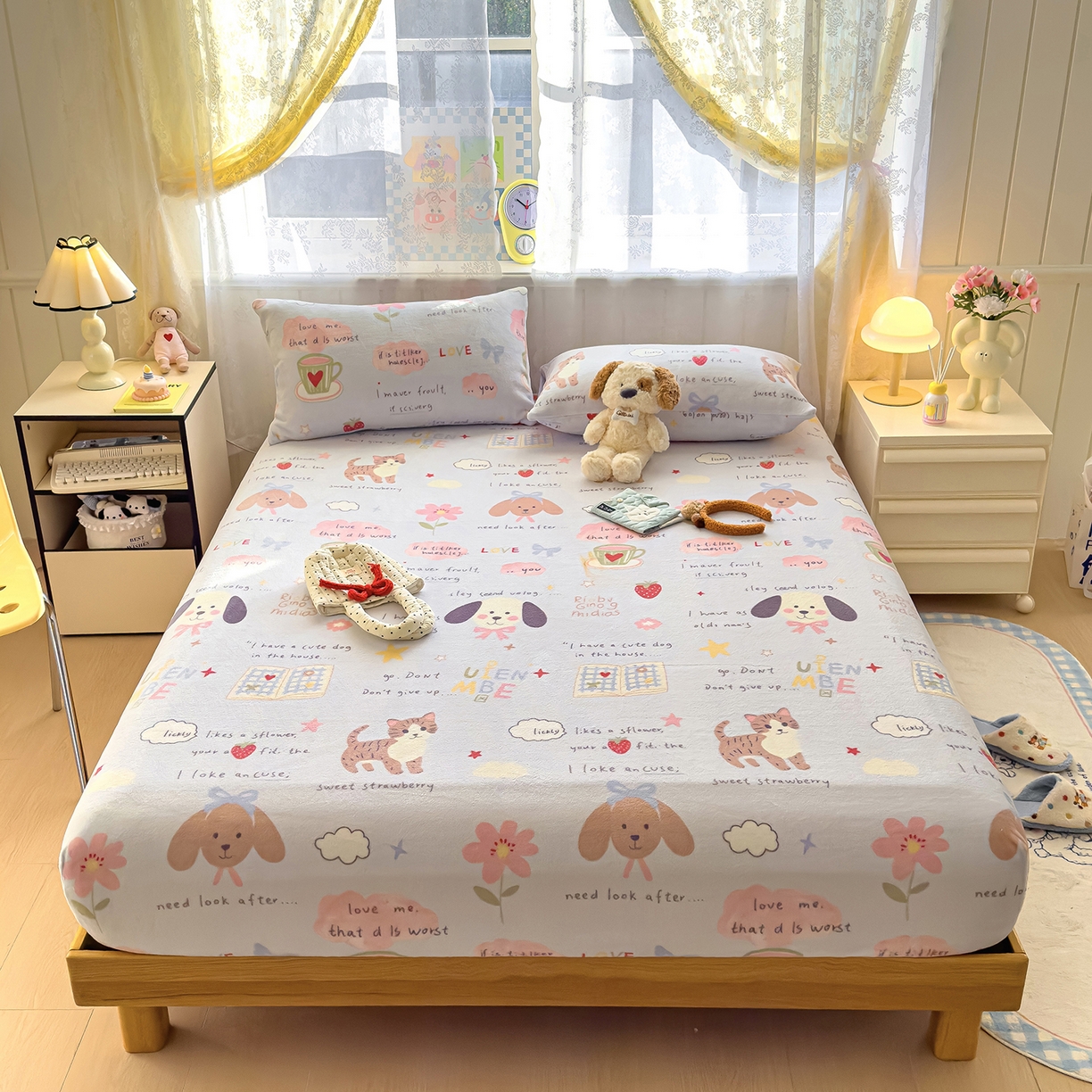 91家纺网 家纺一手货源 找家纺 灿哈家纺 2025新款牛奶绒印花床笠单品床笠床笠单件床笠三件套 小乖乖