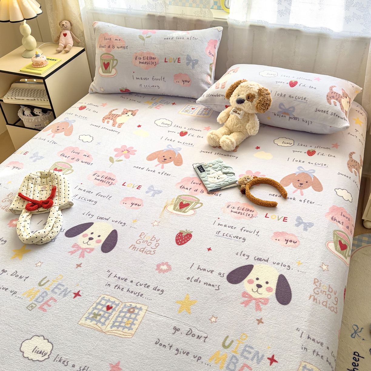 91家纺网 家纺一手货源 找家纺 灿哈家纺 2025新款牛奶绒印花床笠单品床笠床笠单件床笠三件套 小乖乖