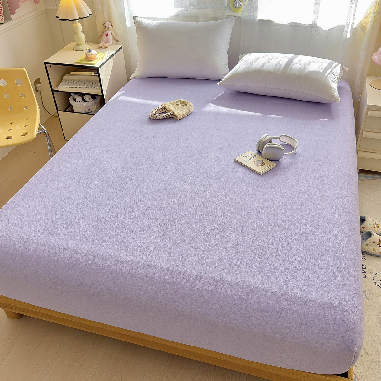 91家纺网 家纺一手货源 找家纺 灿哈家纺 2025新款牛奶绒印花床笠单品床笠床笠单件床笠三件套 高贵紫